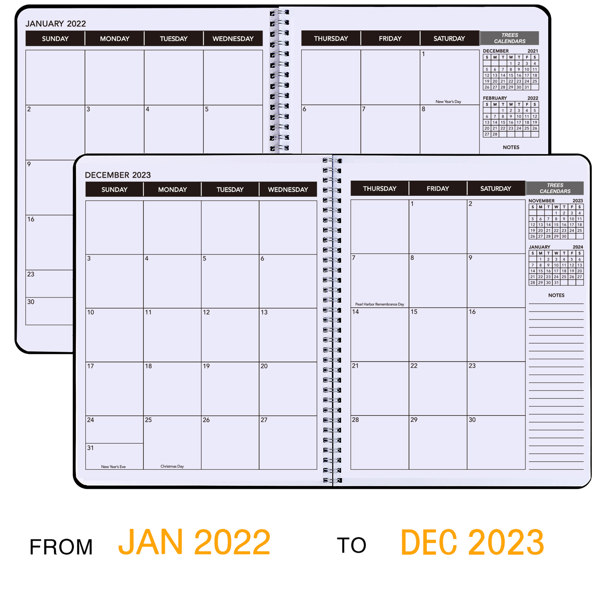 일일 달력 플래너 노트 2022-2023 주간 월간 사무실 의제 주최자 시간 관리 개인 약속 저널